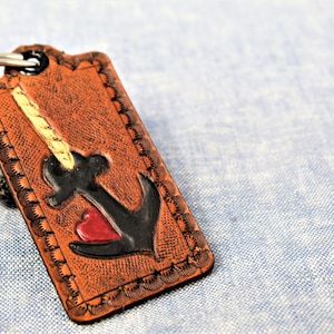 Anchor Leather Keychain, Husband Gift, Men Romantic Gift, Men&#39;s Birthday, Navy Gift, Boat anchor, Men&#39;s Christmas, Stocking Stuffer Husband