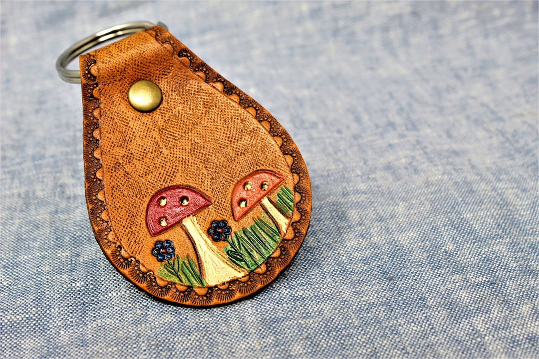 Hand-carved Leather Mushroom Key Fob: Fantasy Toadstool Keychain - Etsy
