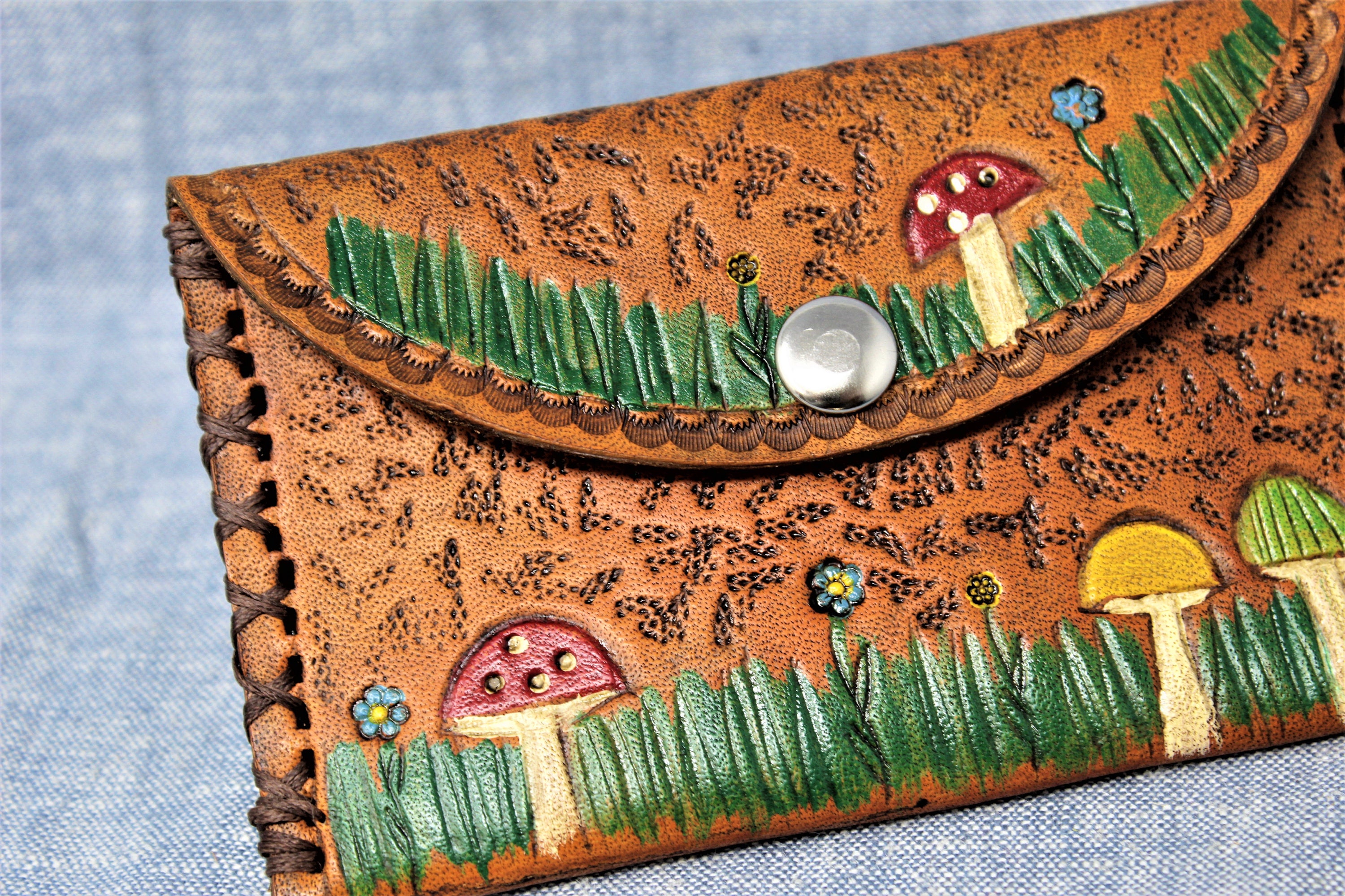 Mushroom Leather Card Wallet Mushroom Wallet Card Wallet | Etsy