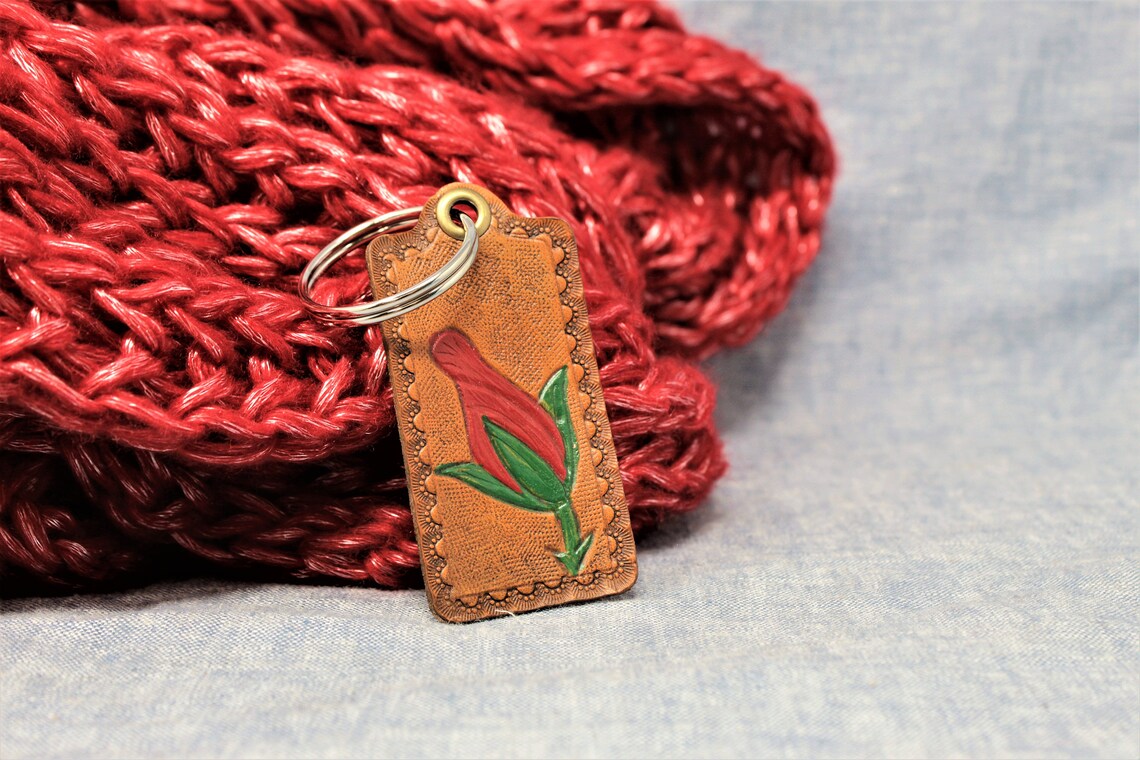 Rosebud Leather Keychain Rosebud Gift for her Women's Etsy