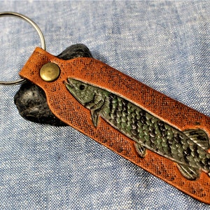 Hand Tooled Leather Musky Fish Key Fob