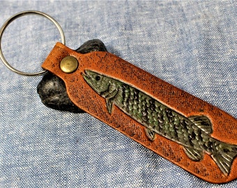 Hand Tooled Leather Musky Fish Key Fob
