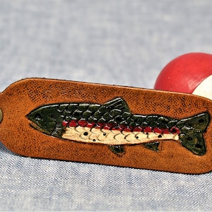 Trout Key Fob, Fishing gifts, Men&#39;s Christmas, Stocking Stuffer for men, Leather gift for him, Men&#39;s keychain, Fishing keychains