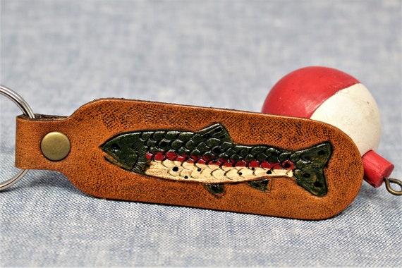 Trout Key Fob, Fishing Gifts, Men's Christmas, Stocking Stuffer for Men,  Leather Gift for Him, Men's Keychain, Fishing Keychains 