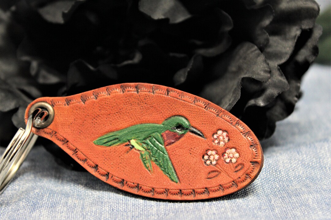 Hand Carved Hummingbird Leather Keychain: Made in America - Etsy