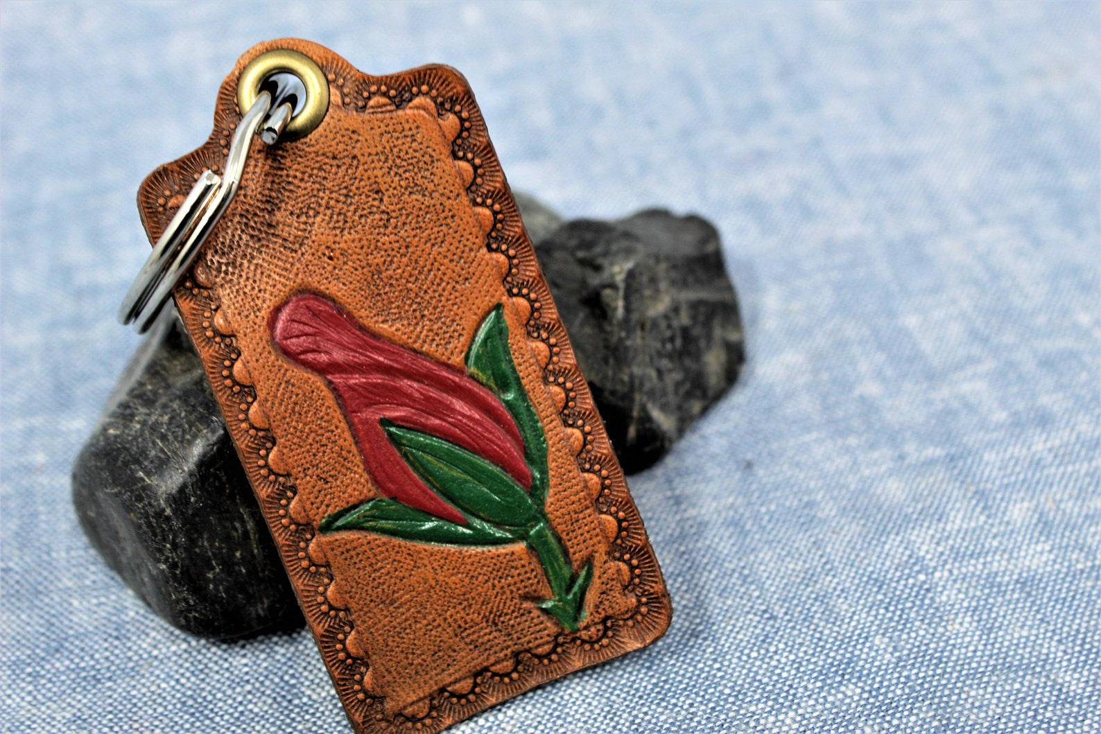 Rosebud Leather Keychain Rosebud Gift for her Women's Etsy