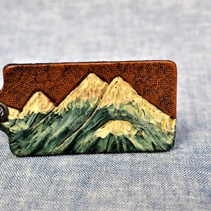 Mountain Leather Keychain, 3rd Anniversary Gift, Mountain Art, Christmas Gift Mountain, Men&#39;s Keychain, Women&#39;s Keychain, Stocking Stuffer