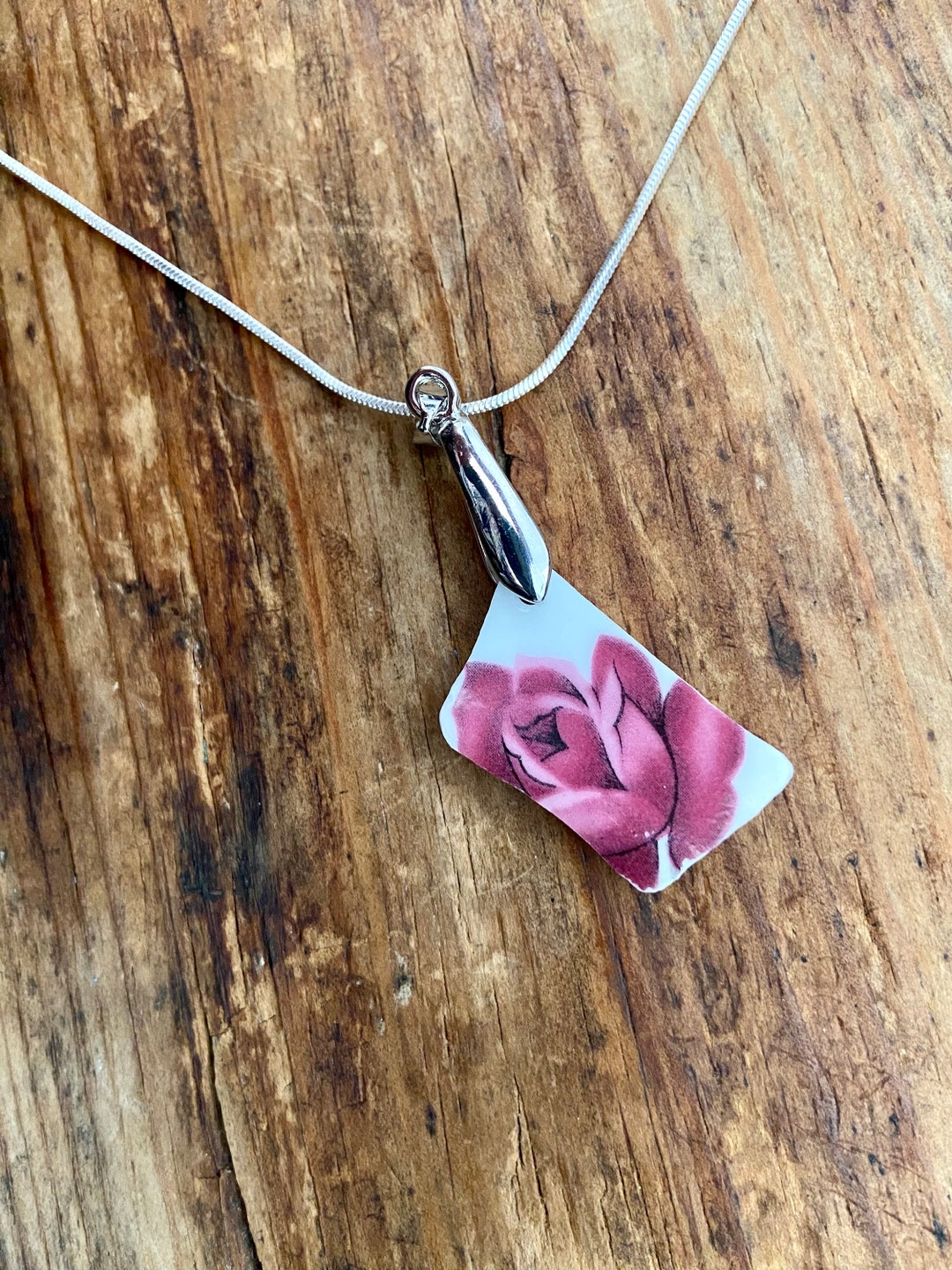 Vintage Mid Century Pink Rose Ceramic Recycled Into a Beautiful Pendant ...