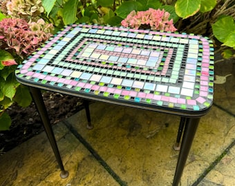 Beautiful  ”Peppermint Pink”   up-cycled  mosaic vintage coffee table