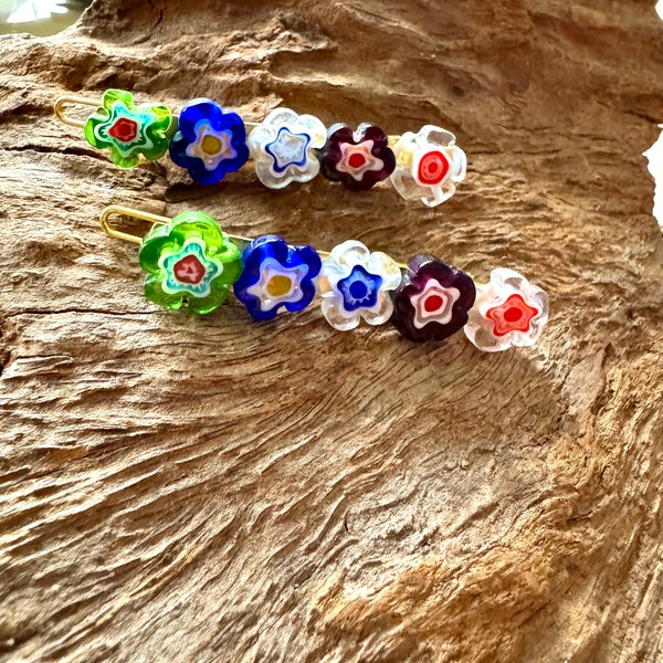 Fermacapelli con vetro millifiore colorato mix.