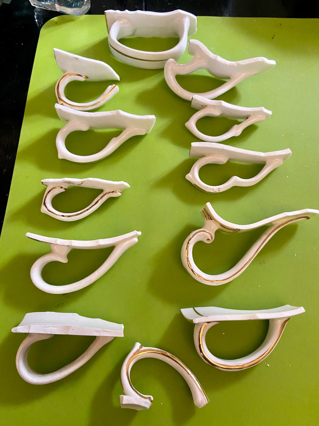 12 Vintage Tea Cup Handles & Knob Hand Cut Vintage Ceramic Tableware