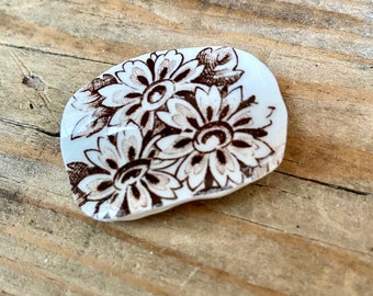 Brown flowers recycled vintage ceramic Brooch