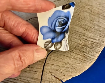 Delightful ‘Blue Rose  ’  rare vintage ceramic tableware Brooch