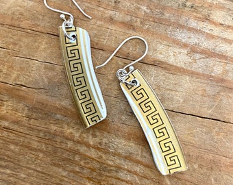 Cute vintage recycled gold border  abstract China dangle earrings