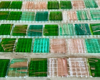 14 “ Green and gold mix strip” vitreous glass 20 mm tiles for mosaic.