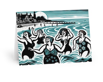 Ladies like to have fun Greeting Cards (5 Pack) - Fun sea Swim , Unique Stationery, Summer Occasions, Ocean Lovers, Handcrafted Cards