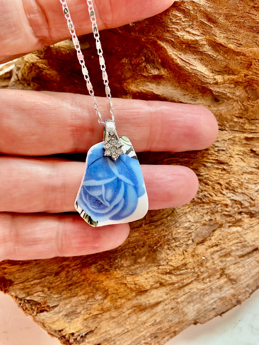 Floral Pretty Blue Rose Ceramic Recycled Into a Beautiful Pendant on ...