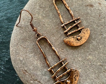 Copper abstract  dangle earrings