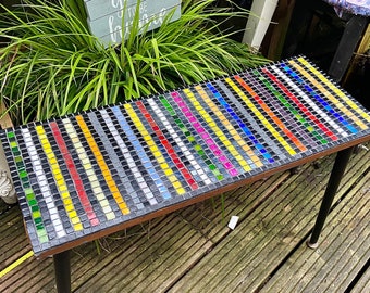 Meet. “Little Rainbow   ‘’ my handcrafted  up cycled with mosaic vintage coffee table.