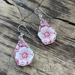 Cute vintage recycled red ironstone  abstract Ceramic dangle earrings