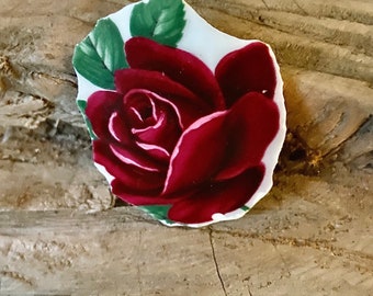 Delightful ‘Red Rose  ’  rare vintage ceramic tableware Brooch