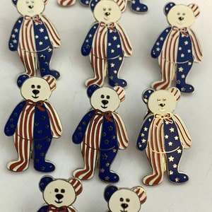Patriotic USA American Flag Bear Lapel Pins Brooch Tie Tack - Lot of 10  Silver Tone Cloisonne