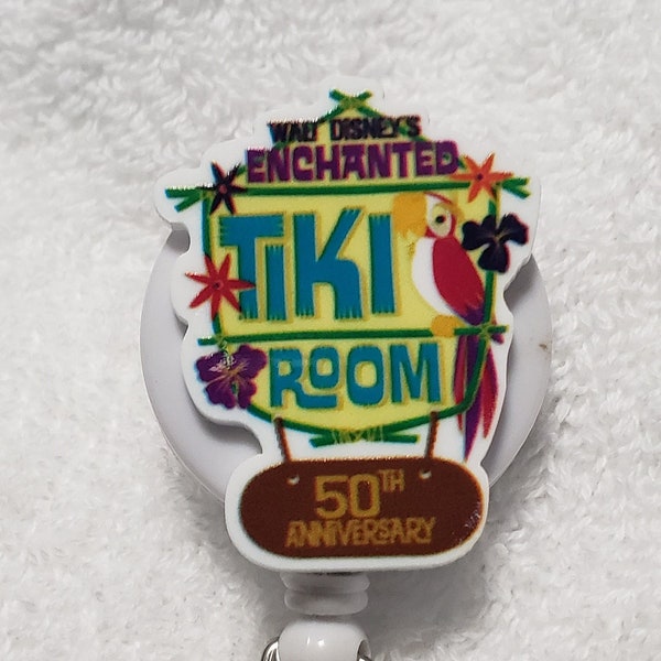 Disney"s Enchanted Tiki Room Retractable Reel ID Badge Stethoscope Yoke Tag - Fish Extender Gift - MRI Safe Reel
