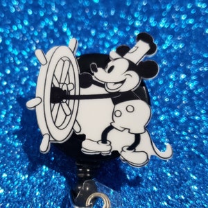 Steamboat Willie Resin Retractable ID Badge Holder Breakaway Lanyard Reel Combo - Stethoscope ID Yoke Tag MRI Safe Retractable Reel