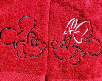 Mickey and or Minnie Plush Premium Red Hand/Bath Towel - Mickey and or Minnie Embroidered Towel - Disney Hand Towel - Disney Home Decor -