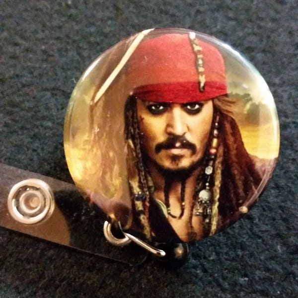 Captain Jack Sparrow Photo ID Badge Holder - Pirates of the Caribbean Retractable Reel Name Badge Holder - Captain Jack Sparrow ID Holder