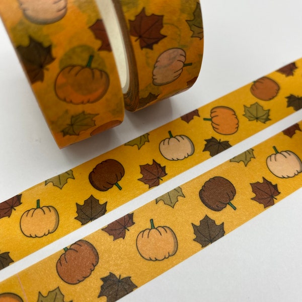 Autumn Leaves Washi Tape, Pumpkin Cosy Orange Paper Tape, Fall Scrapbooking Supplies, Eco Friendly