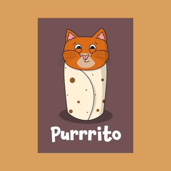 Cute Cat Burrito Cartoon Postcard Etsy