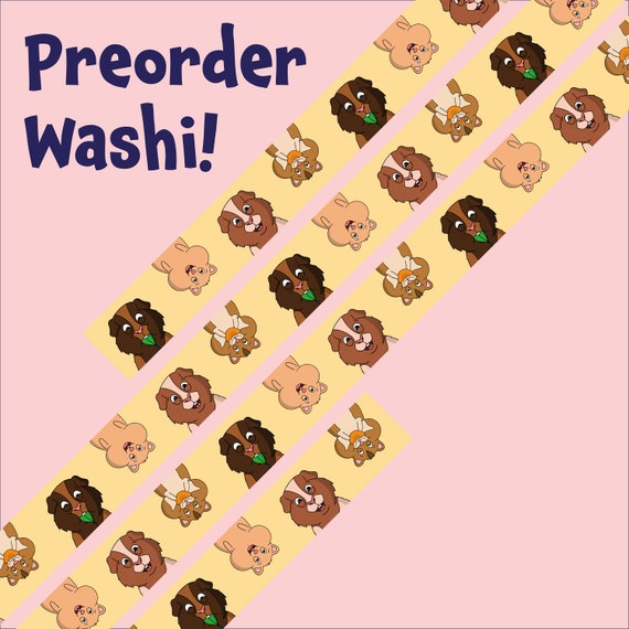 PREORDER Hamster and Guinea Pig Cartoon Washi Tape.