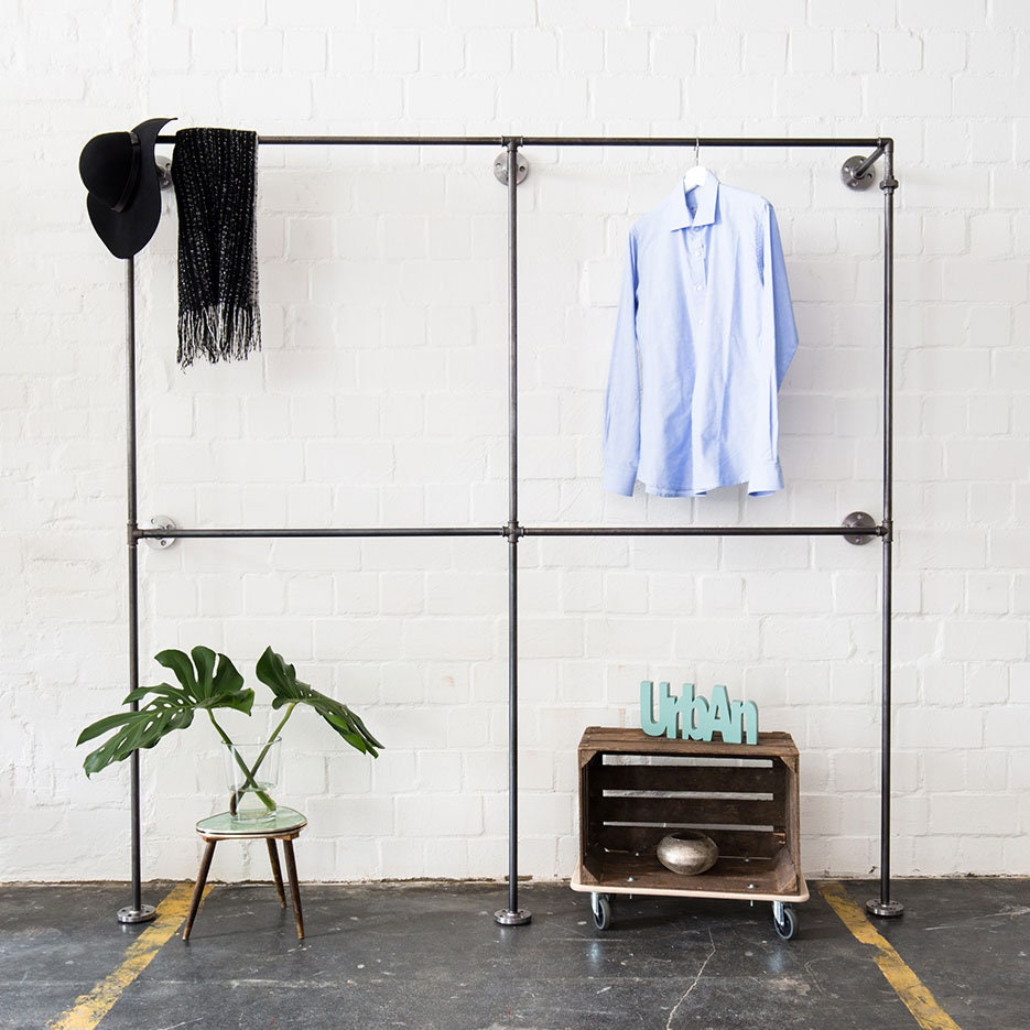 Design Industriel - Portant À Vêtements Tringle Armoire Ouverte Penderie Tubes En Acier Deux X