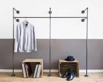 open wardrobe - clothes rack - clothes stand - steel pipe - coat stand - clothing rack - 2x DUO HIGH - black galvanized