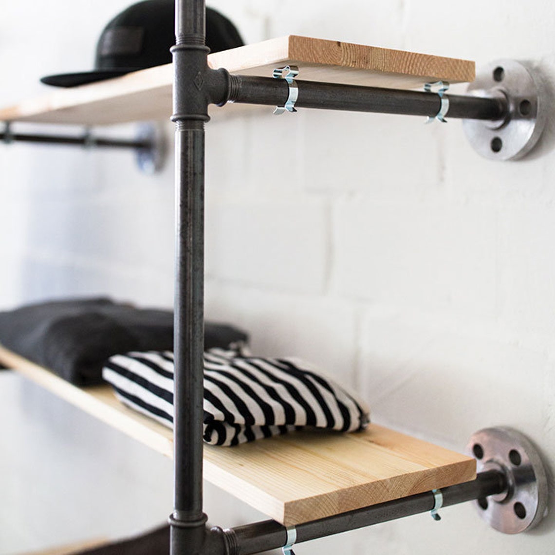 Industrial Clothing Rail With Shelves Steel Pipes Clothes Etsy