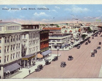 1920's Cars on Ocean Avenue Long Beach California 1923 POSTCARD Post Card