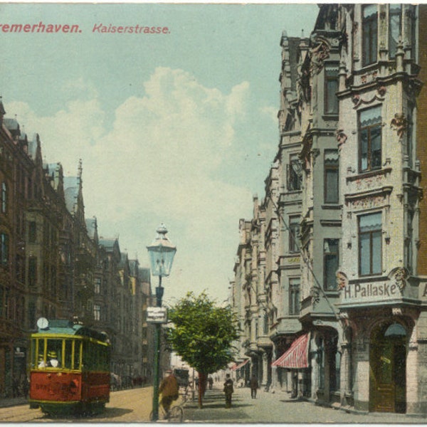 Streetcar on Kaiserstrasse BREMERHAVEN Germany Antique Postcard Postkarte