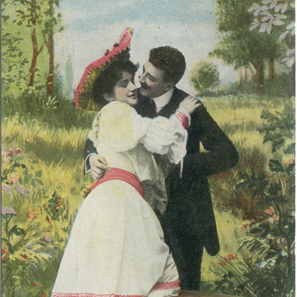 Young Man about to Steal a Kiss Antique ROMANCE 1907 Postcard