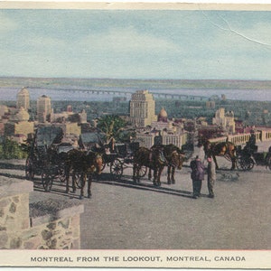 Horses & Carriages at the Lookout in MONTREAL Quebec Canada Antique Postcard