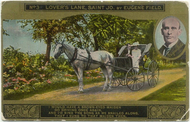 Couple in Carriage LOVER/'S LANE Poems by Eugene Field No 9 in Series Antique Postcard