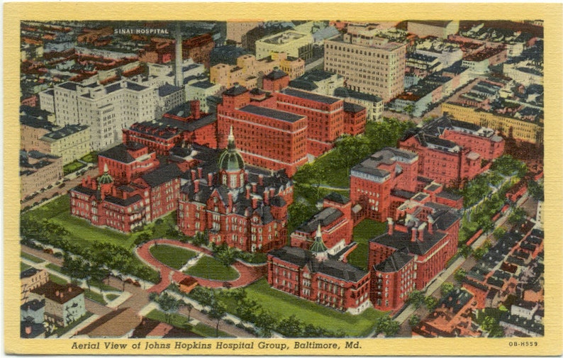 Aerial View Johns Hopkins Hospital Group BALTIMORE MD Linen Postcard Post Card
