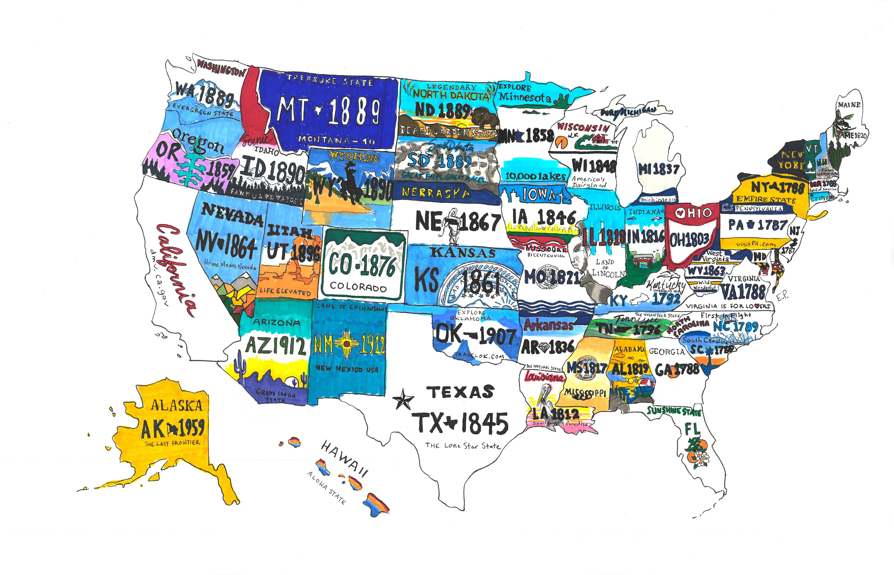 USA License Plate Map Etsy