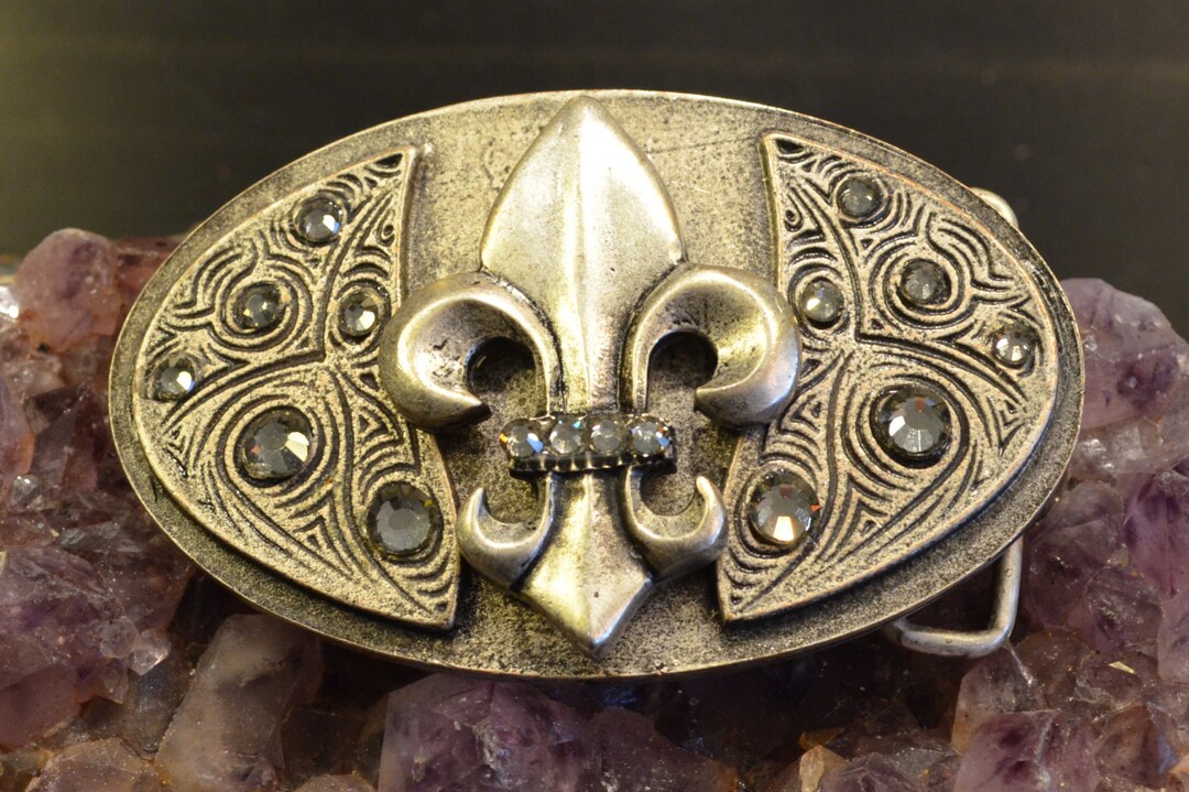 Able Silver-Tone Crystal Fleur-de-Lis Decorative Belt Buckle s-l1200.jpg main image 3