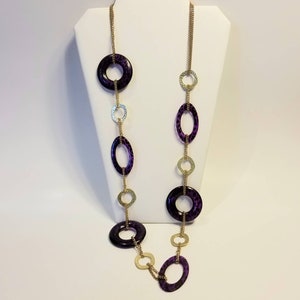 Statement Necklace, Chain Link, Gold Tone, Purple, Long, Trendy Jewelry, Unique, Beautiful, Chic, Every Day, Women's fashion jewelry