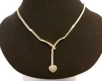 Sterling Silver, Marcasite  Necklace, Heart, Unique Necklace, Designer Inspired, Modern, Everyday Necklace, Dainty, Contemporary Necklace,