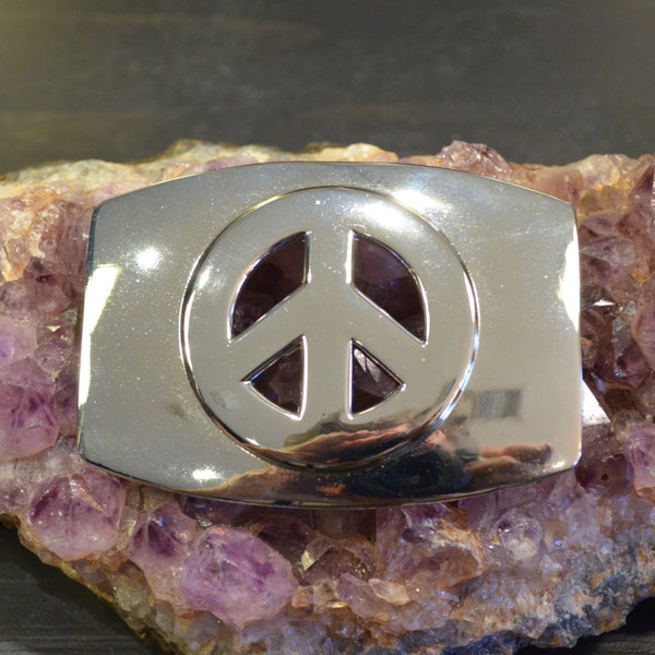 Women's Belt Buckle, Peace, Fashion Buckle, Silver Tone, Polished, Peace Sign, Peaceful, Boho Chic Accessories, Hippie, Bohemian, Trendy