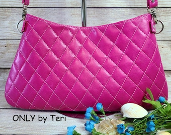 Pink Quilted Faux Leather Shoulder Bag Handbag Clutch