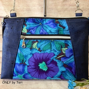 Blue Natural Cork Floral Handbag