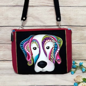Abstract Dog Pouch Handbag Shoulder Strap Handmade Colorful Multi-color